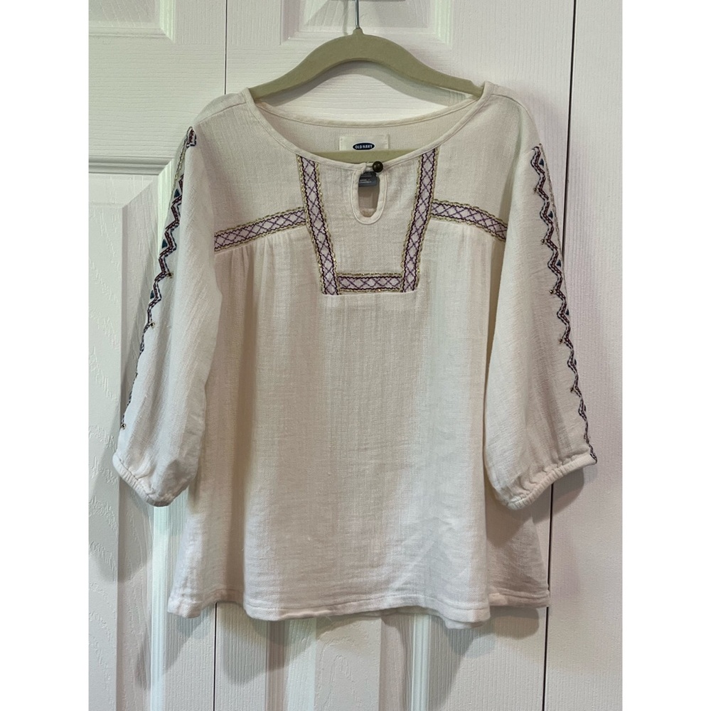 Old Navy Girls Embroidered Cream Peasant Top S (6-7)